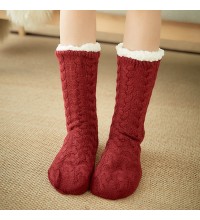 Women Warm Winter Outdoor Solid Color Plus Velvet Thicken Home Sleep Socks Tube Socks