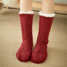 Women Warm Winter Outdoor Solid Color Plus Velvet Thicken Home Sleep Socks Tube Socks
