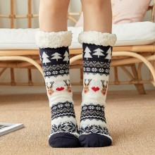 Women Cotton Warm Winter Outdoor Christmas Style Pattern Plus Velvet Thicken Home Sleep Socks Tube Socks