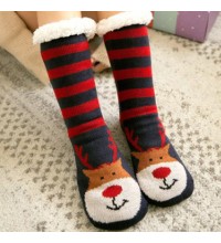 Women Warm Winter Outdoor Christmas Style Santa Claus Elk Pattern Plus Velvet Thicken Home Sleep Socks Tube Socks