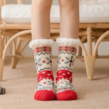 Women Warm Winter Outdoor Christmas Style Snowflake Pattern Plus Velvet Thicken Home Sleep Socks Tube Socks