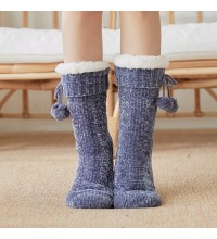 Women Warm Winter Outdoor Solid Color Plus Velvet Thicken Home Sleep Socks Tube Socks With Fluff