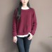 Winter casual burgundy cotton sweater tops plus size vintage knit blouse