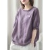 Art Purple Loose Asymmetrical Design Fall Half Sleeve Top